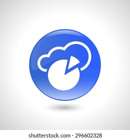 Blue round button with diagram icon for web design