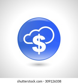 Blue round button with dollar icon for web design 