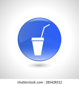 Blue round button with drink icon for web design
