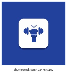 Blue Round Button for Dumbbell, gain, lifting, power, sport Glyph icon