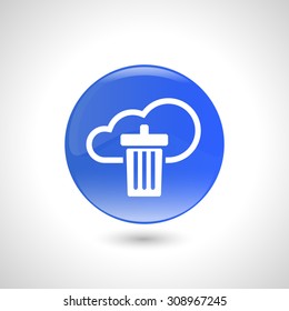 Blue round button with dustbin icon for web design