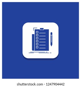 Blue Round Button for expertise, checklist, check, list, document Glyph icon