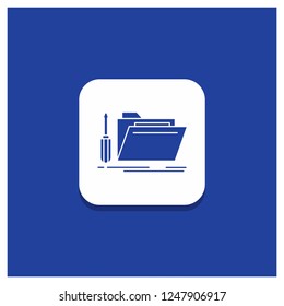 Blue Round Button for folder, tool, repair, resource, service Glyph icon