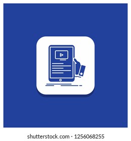 Blue Round Button for forum, online, webinar, seminar, tutorial Glyph icon