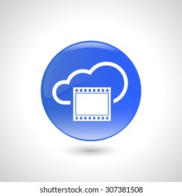Blue round button with frame icon for web design