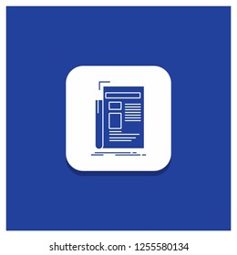 Blue Round Button for Gazette, media, news, newsletter, newspaper Glyph icon