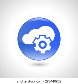Blue round button with gear icon for web design