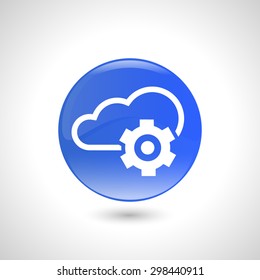 Blue round button with gear icon for web design