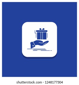 Blue Round Button for gift, surprise, solution, idea, birthday Glyph icon