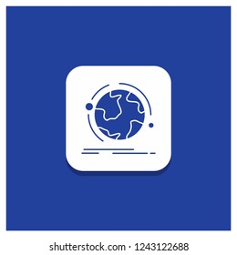 Blue Round Button for globe, world, discover, connection, network Glyph icon