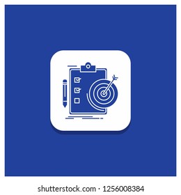 Blue Round Button for goals, report, analytics, target, achievement Glyph icon