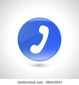 Blue round button with handset icon for web design