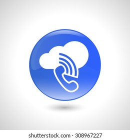 Blue round button with handset icon for web design