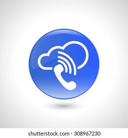 Blue round button with handset icon for web design