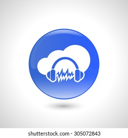 Blue round button with headphones icon for web design