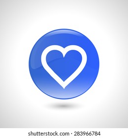 Blue round button with heart icon for web design