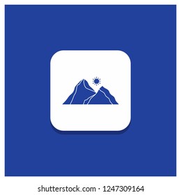 Blue Round Button for hill, landscape, nature, mountain, scene Glyph icon