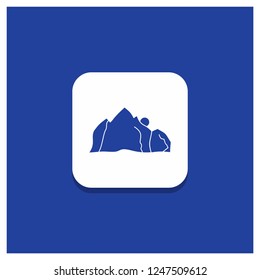 Blue Round Button for hill, landscape, nature, mountain, scene Glyph icon