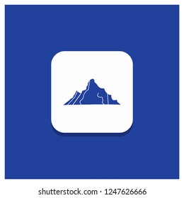 Blue Round Button for hill, landscape, nature, mountain, scene Glyph icon