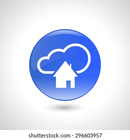 Blue round button with home icon for web design