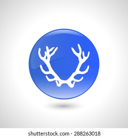 Blue round button with horns icon for web design
