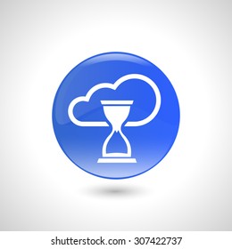 Blue round button with hourglass icon for web design