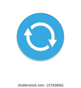  blue round button of an icon reload on white