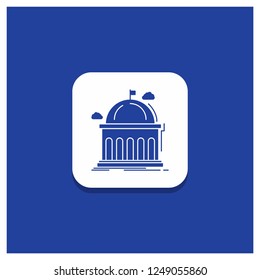 Blue Round Button for Library, school, education, learning, university Glyph icon