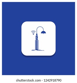 Blue Round Button for lights, street, wifi, smart, technology Glyph icon