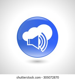 Blue round button with load speaker icon for web design