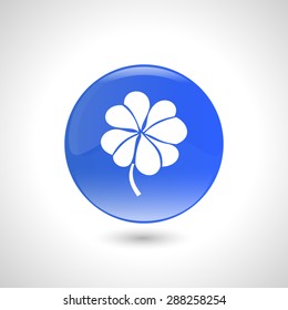 Blue round button with lucky clover icon for web design