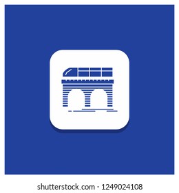 Blue Round Button for metro, railroad, railway, train, transport Glyph icon