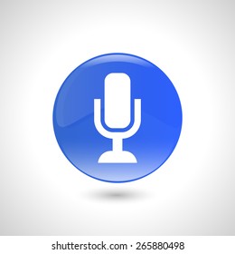 Blue round button with microphone icon for web design