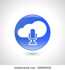 Blue round button with microphone icon for web design