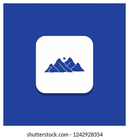 Blue Round Button for mountain, landscape, hill, nature, scene Glyph icon