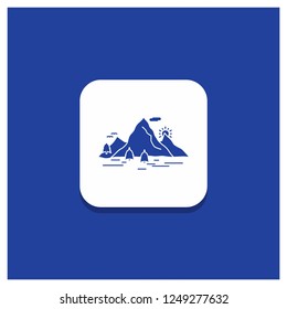 Blue Round Button for Nature, hill, landscape, mountain, scene Glyph icon