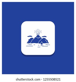 Blue Round Button for Nature, hill, landscape, mountain, blast Glyph icon