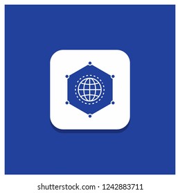 Blue Round Button for Network, Global, data, Connection, Business Glyph icon
