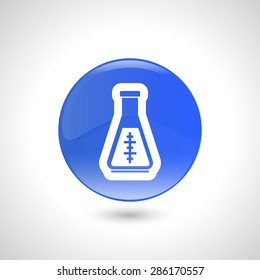 Blue round button with note retort for web design