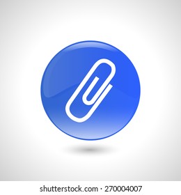 Blue round button with paperclip icon for web design