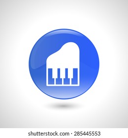 Blue round button with piano icon for web design