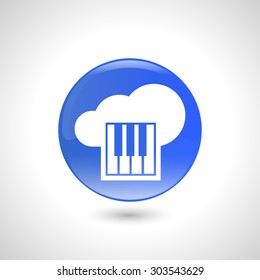 Blue round button with piano icon for web design