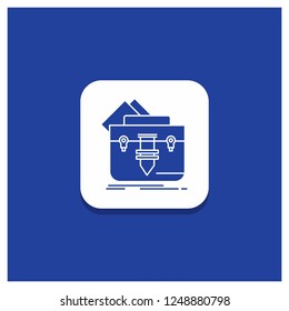 Blue Round Button for portfolio, Bag, file, folder, briefcase Glyph icon