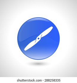 Blue round button with propeller icon for web design