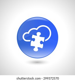 Blue round button with puzzle icon for web design