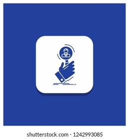 Blue Round Button for recruitment, search, find, human resource, people Glyph icon