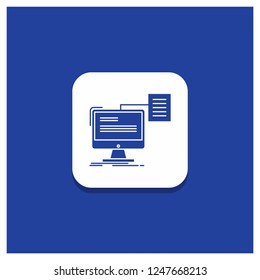 Blue Round Button for resume, storage, print, cv, document Glyph icon