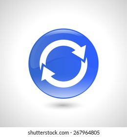 Blue round button with return icon for web design