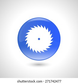 Blue round button with saw icon for web design