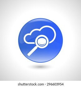 Blue round button with search icon for web design